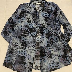 CAbi Python Snake Blue Blouse Top Size Medium M  Style#609‎ Buttondown Sheer